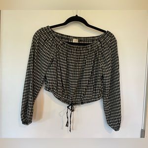 Wilfred Aritzia Small Black and White off shoulder Check Blouse Shirt